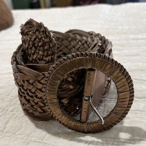 Woven Leather Belt with Round Buckle